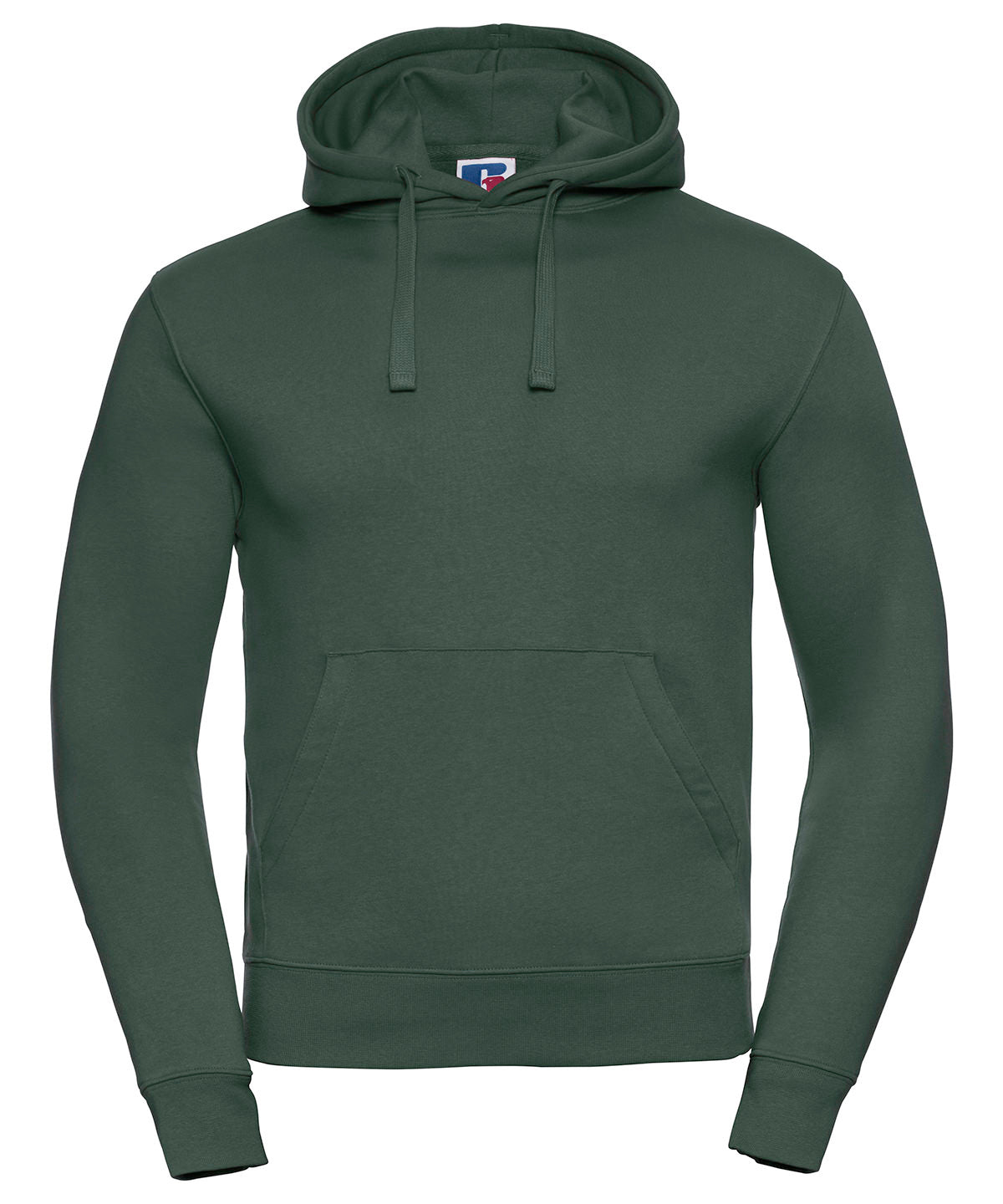 Tryck din logga på Hoodies från Russell Europe - Anpassa (J265M) Autentisk sweatshirt med huva i färgen Djup grön för företag, föreningar och privatpersoner