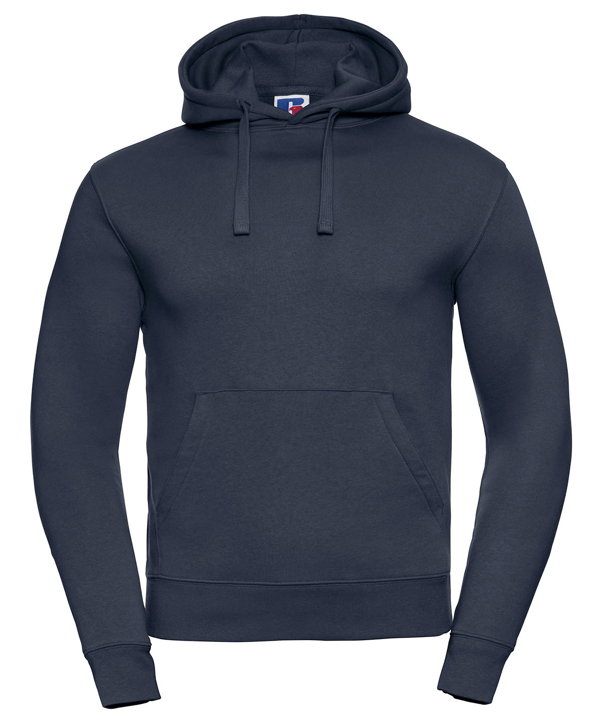 Tryck din logga på Hoodies från Russell Europe - Anpassa (J265M) Autentisk sweatshirt med huva i färgen Marinblå för företag, föreningar och privatpersoner