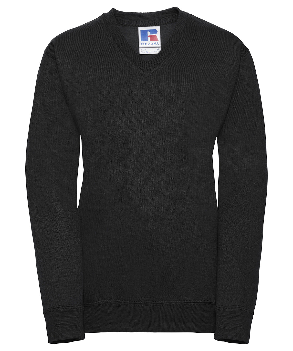 Tryck din logga på Sweatshirts från Russell Europe - Anpassa (J272B) Sweatshirt med v-ringning för barn i färgen Svart för företag, föreningar och privatpersoner