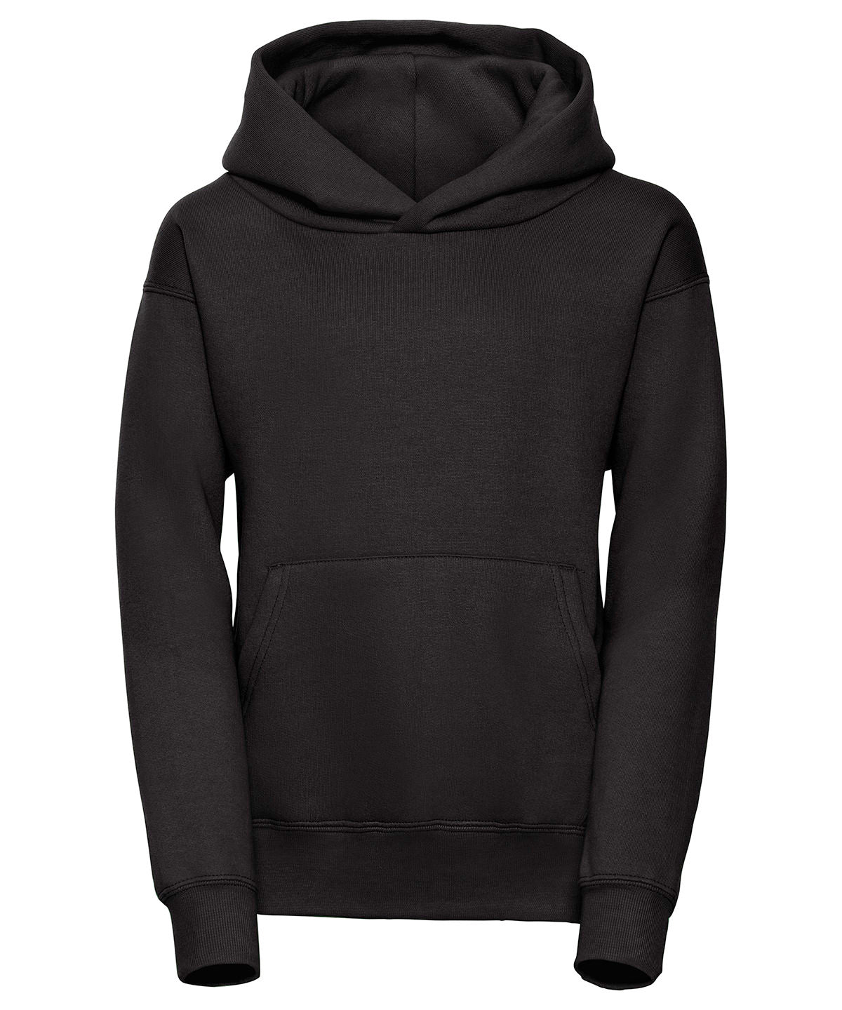 Tryck din logga på Hoodies från Russell Europe - Anpassa (J575B) Sweatshirt med huva för barn i färgen Svart för företag, föreningar och privatpersoner