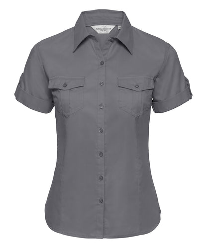 Tryck din logga på Skjortor från Russell Europe - Anpassa Kortärmad skjorta med rullärm för damer i färgen för företag, föreningar och privatpersoner