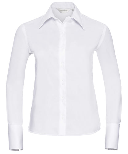 Tryck din logga på Skjortor från Russell Europe - Anpassa Långärmad ultimat strykfri skjorta för damer i färgen Vit för företag, föreningar och privatpersoner