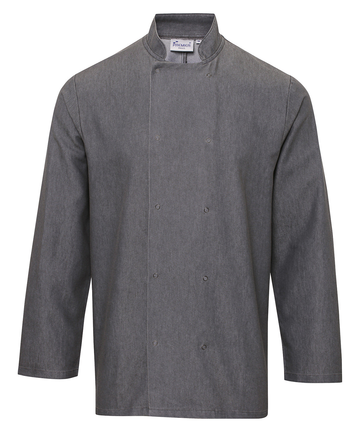 Tryck din logga på Kock Jackor från Premier - Anpassa Kockjacka i denim i färgen Mellangrå för företag, föreningar och privatpersoner