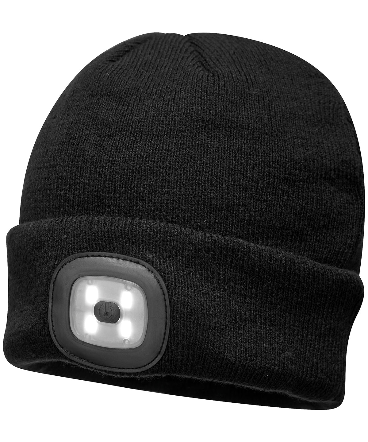 Tryck din logga på Mössor från Portwest - Anpassa (PW360) Beanie LED-strålkastare USB-uppladdningsbar i färgen Svart One Size för företag, föreningar och privatpersoner