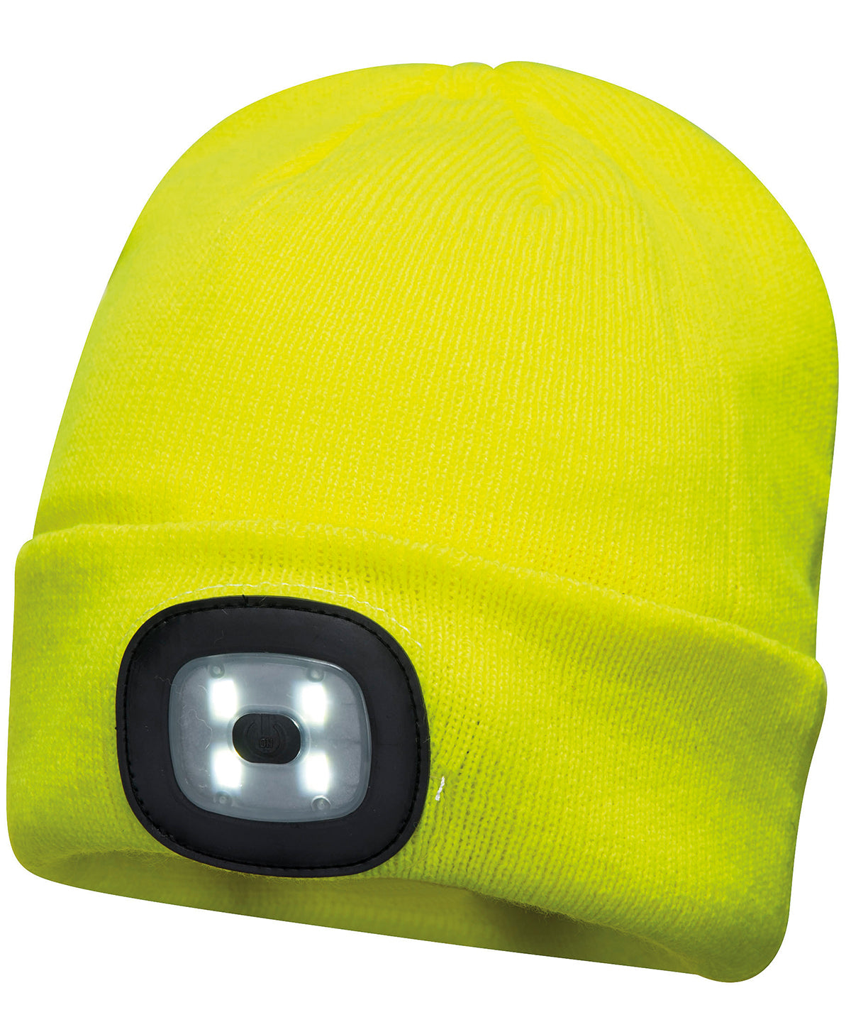 Tryck din logga på Mössor från Portwest - Anpassa (PW360) Beanie LED-strålkastare USB-uppladdningsbar i färgen Ljusgul One Size för företag, föreningar och privatpersoner