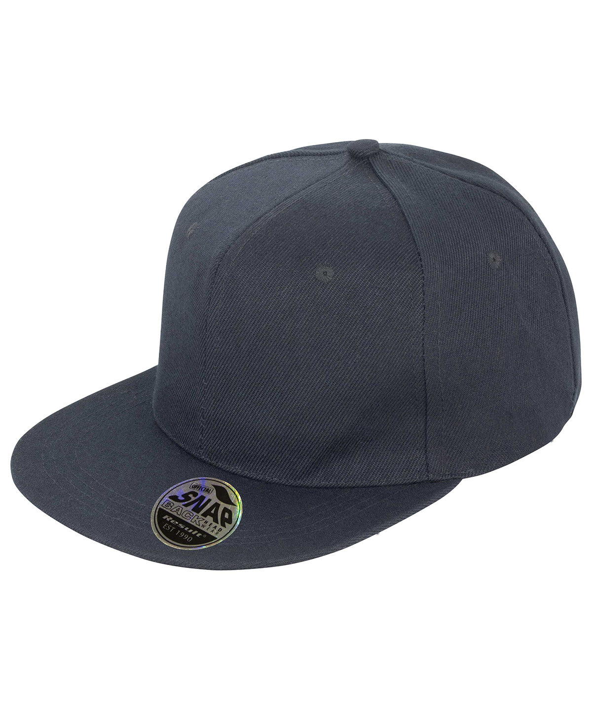 Tryck din logga på Kepsar från Result Headwear - Anpassa (RC83X) Bronx original snapback keps med platt skärm i färgen Svart One Size för företag, föreningar och privatpersoner