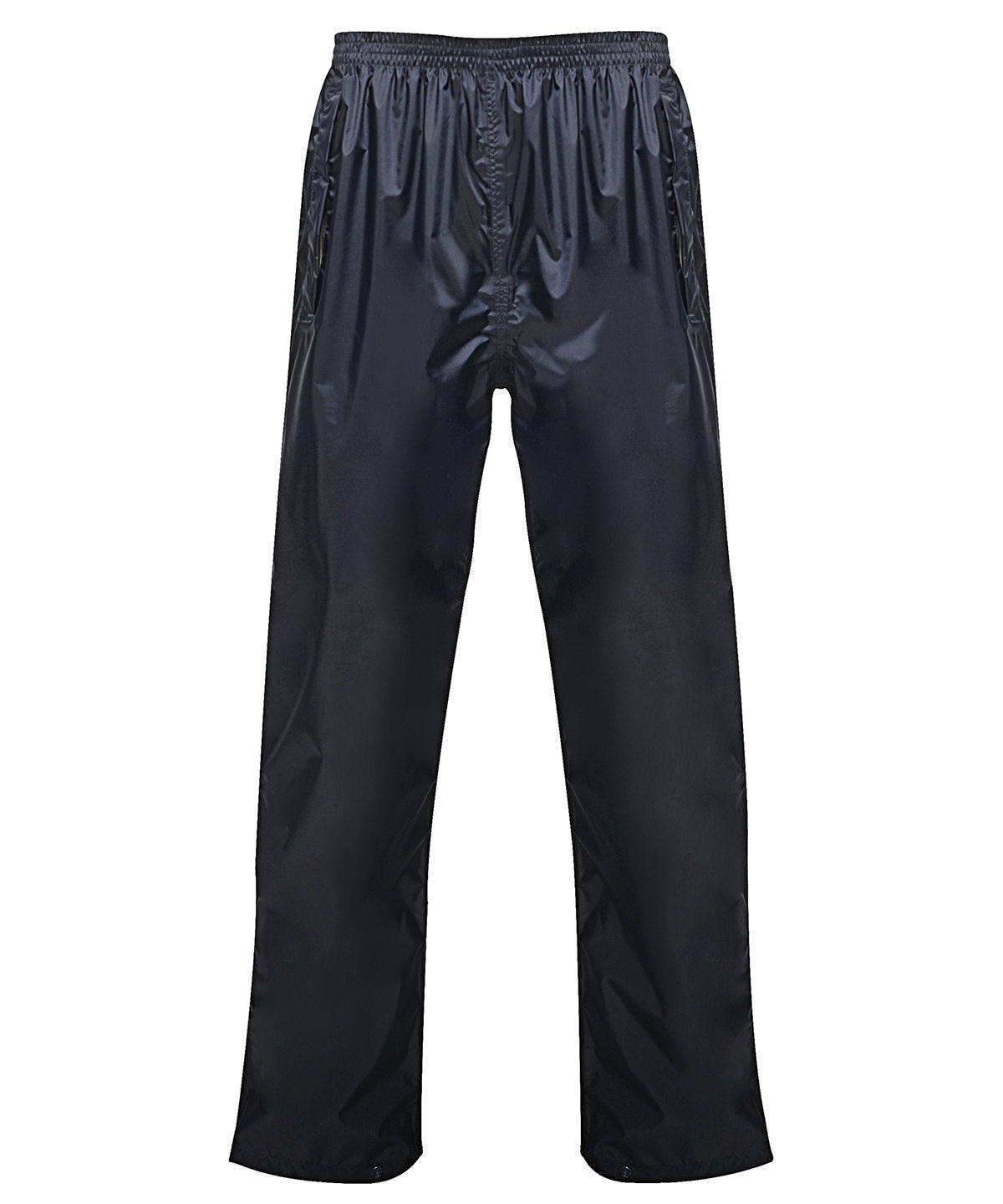 Tryck din logga på Byxor från Regatta Professional - Anpassa Pro packaway överdragsbyxor i färgen Marinblå för företag, föreningar och privatpersoner