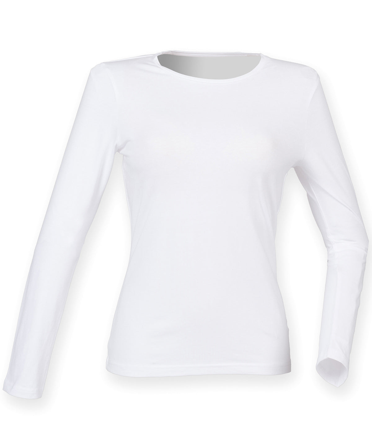 Tryck din logga på T-shirts från SF - Anpassa (SK124) Långärmad stretch t-shirt med feel good-inslag för damer i färgen Vit för företag, föreningar och privatpersoner