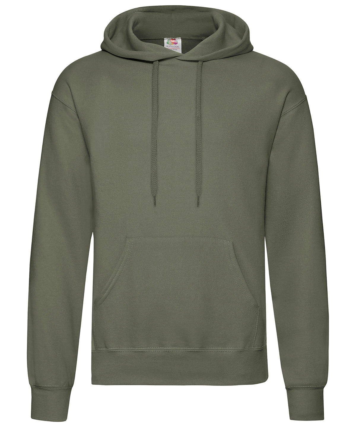 Tryck din logga på Hoodies från Fruit of the Loom - Anpassa (SS224) Klassisk 80/20 sweatshirt med huva i färgen Oliv för företag, föreningar och privatpersoner