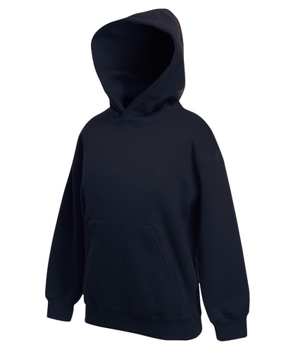 Tryck din logga på Hoodies från Fruit of the Loom - Anpassa Premium sweatshirt med huva för barn i färgen Marinblå för företag, föreningar och privatpersoner