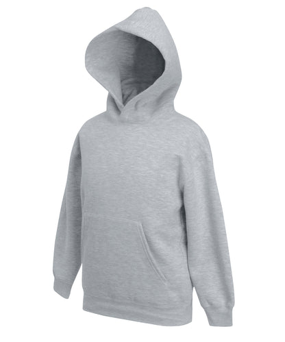 Tryck din logga på Hoodies från Fruit of the Loom - Anpassa Premium sweatshirt med huva för barn i färgen Ljunggrå för företag, föreningar och privatpersoner