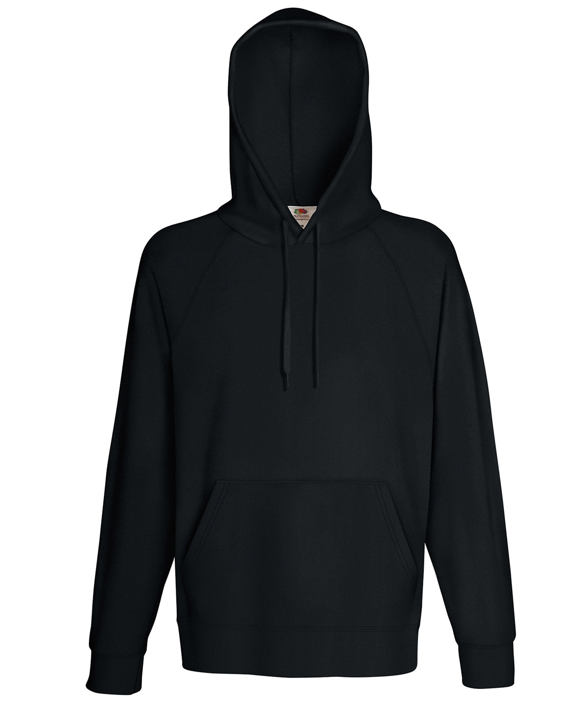 Tryck din logga på Hoodies från Fruit of the Loom - Anpassa (SS925) Lättvikts sweatshirt med huva i färgen Svart för företag, föreningar och privatpersoner