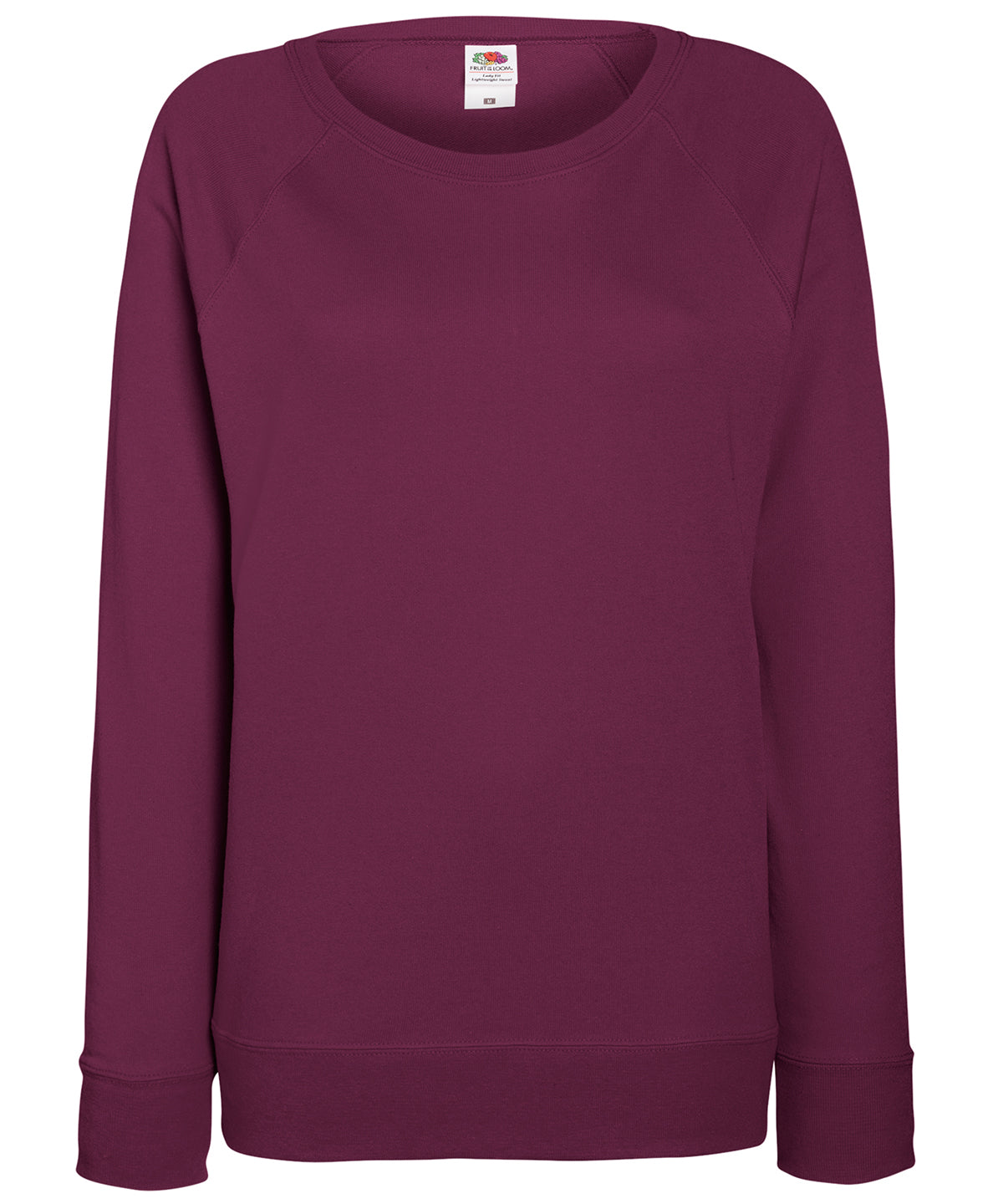 Tryck din logga på Sweatshirts från Fruit of the Loom - Anpassa (SS960) Lätt raglan sweatshirt för damer i färgen Burgundy för företag, föreningar och privatpersoner