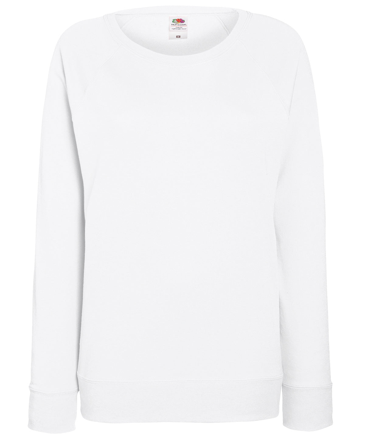 Tryck din logga på Sweatshirts från Fruit of the Loom - Anpassa (SS960) Lätt raglan sweatshirt för damer i färgen Vit för företag, föreningar och privatpersoner