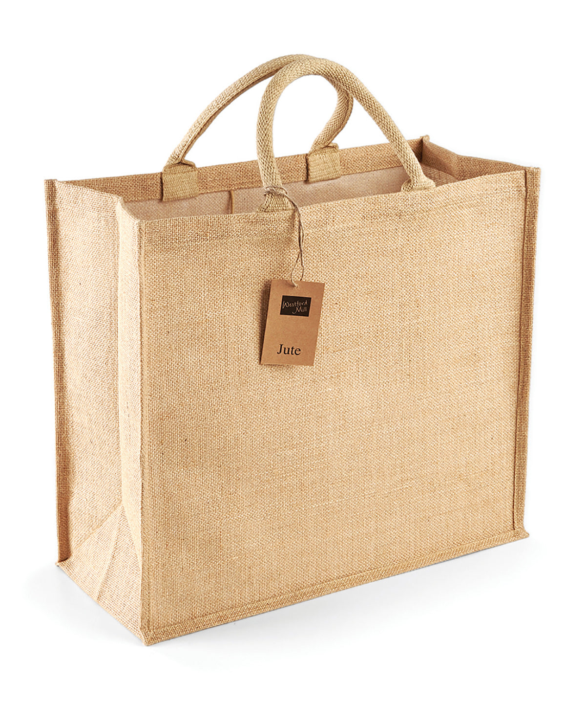 Tryck din logga på Väskor från Westford Mill - Anpassa (WM408) Jute jumbo shopper i färgen Naturligt One Size för företag, föreningar och privatpersoner