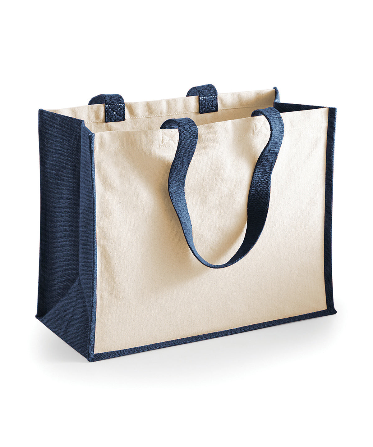 Tryck din logga på Väskor från Westford Mill - Anpassa (WM422) Klassisk shopper i jute för tryckerier i färgen Marinblå One Size för företag, föreningar och privatpersoner