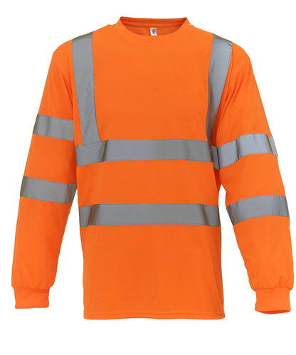 Tryck din logga på T-shirts från Yoko - Anpassa Hi-vis t-shirt med lång ärm i färgen Mellan Orange för företag, föreningar och privatpersoner