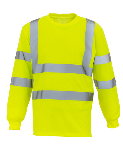 Tryck din logga på T-shirts från Yoko - Anpassa Hi-vis t-shirt med lång ärm i färgen Ljusgul för företag, föreningar och privatpersoner
