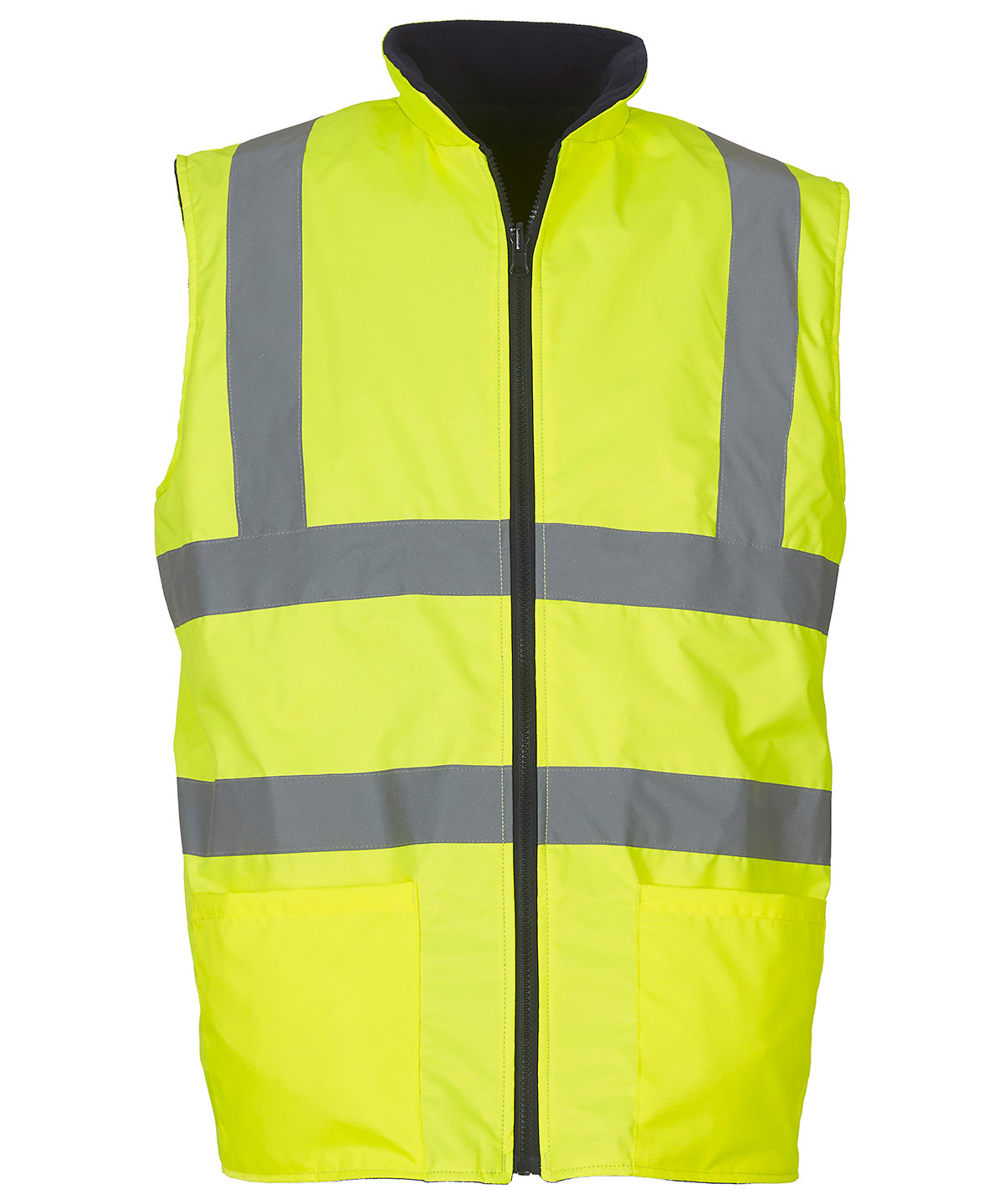 Tryck din logga på Termovästar från Yoko - Anpassa (YK041) Hi-vis vändbar fleece bodywarmer i färgen Ljusgul för företag, föreningar och privatpersoner