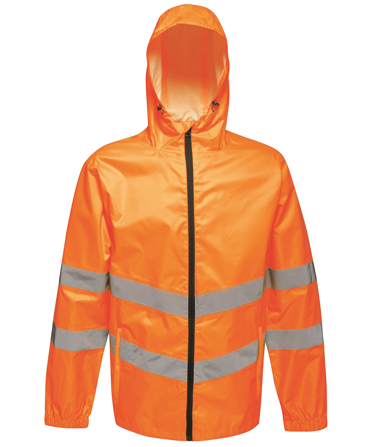 Tryck din logga på Jackor från Regatta High Visibility - Anpassa (RG385) High-vis pro pack-away jacka i färgen Mellan Orange för företag, föreningar och privatpersoner