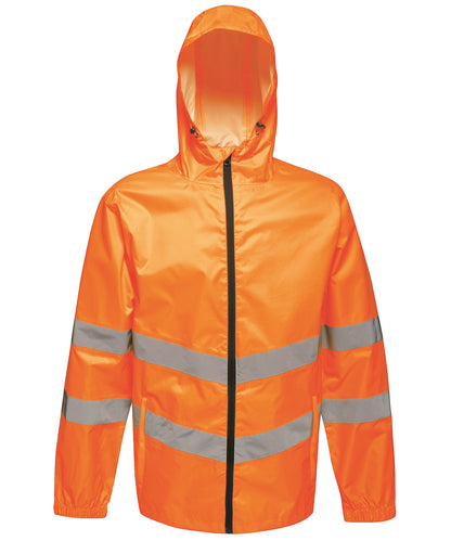 Tryck din logga på Jackor från Regatta High Visibility - Anpassa High-vis pro pack-away jacka i färgen Mellan Orange för företag, föreningar och privatpersoner