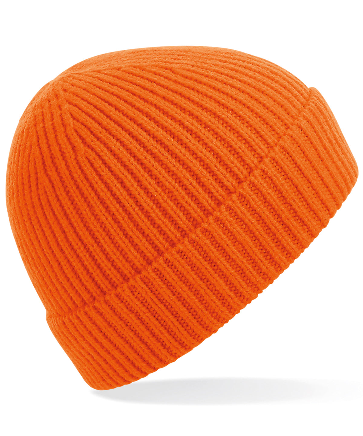 Tryck din logga på Mössor från Beechfield - Anpassa (BC380) Mössa i ribbstickad Engineered knit i färgen Mellan Orange One Size för företag, föreningar och privatpersoner