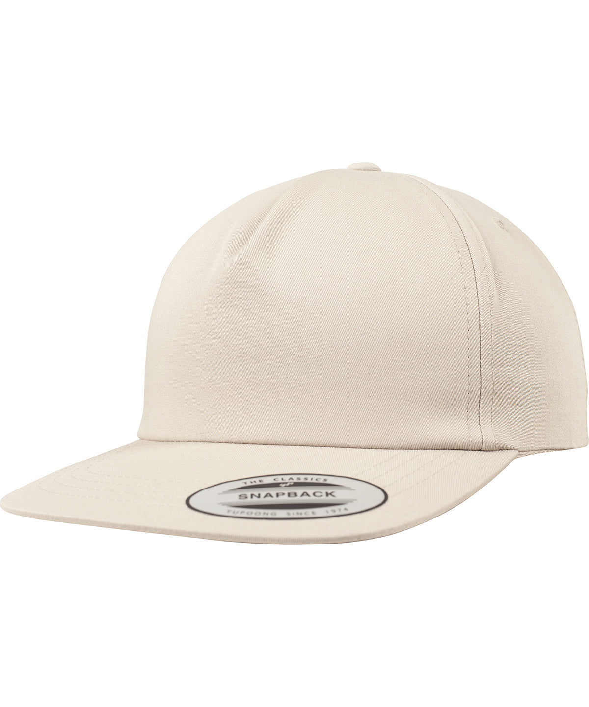 Tryck din logga på Kepsar från Flexfit by Yupoong - Anpassa (YP047) Ostrukturerad snapback med 5 paneler i färgen Khaki One Size för företag, föreningar och privatpersoner