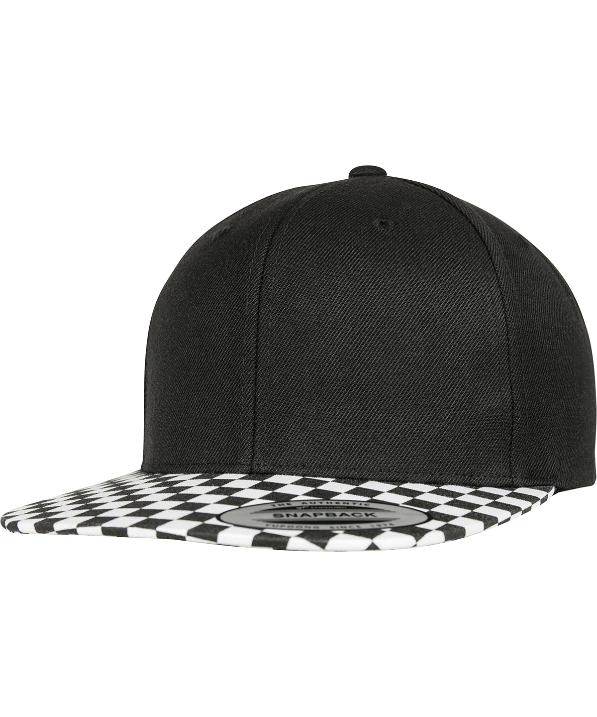 Tryck din logga på Kepsar från Flexfit by Yupoong - Anpassa (YP080) Checkerboard snapback i färgen Svart One Size för företag, föreningar och privatpersoner