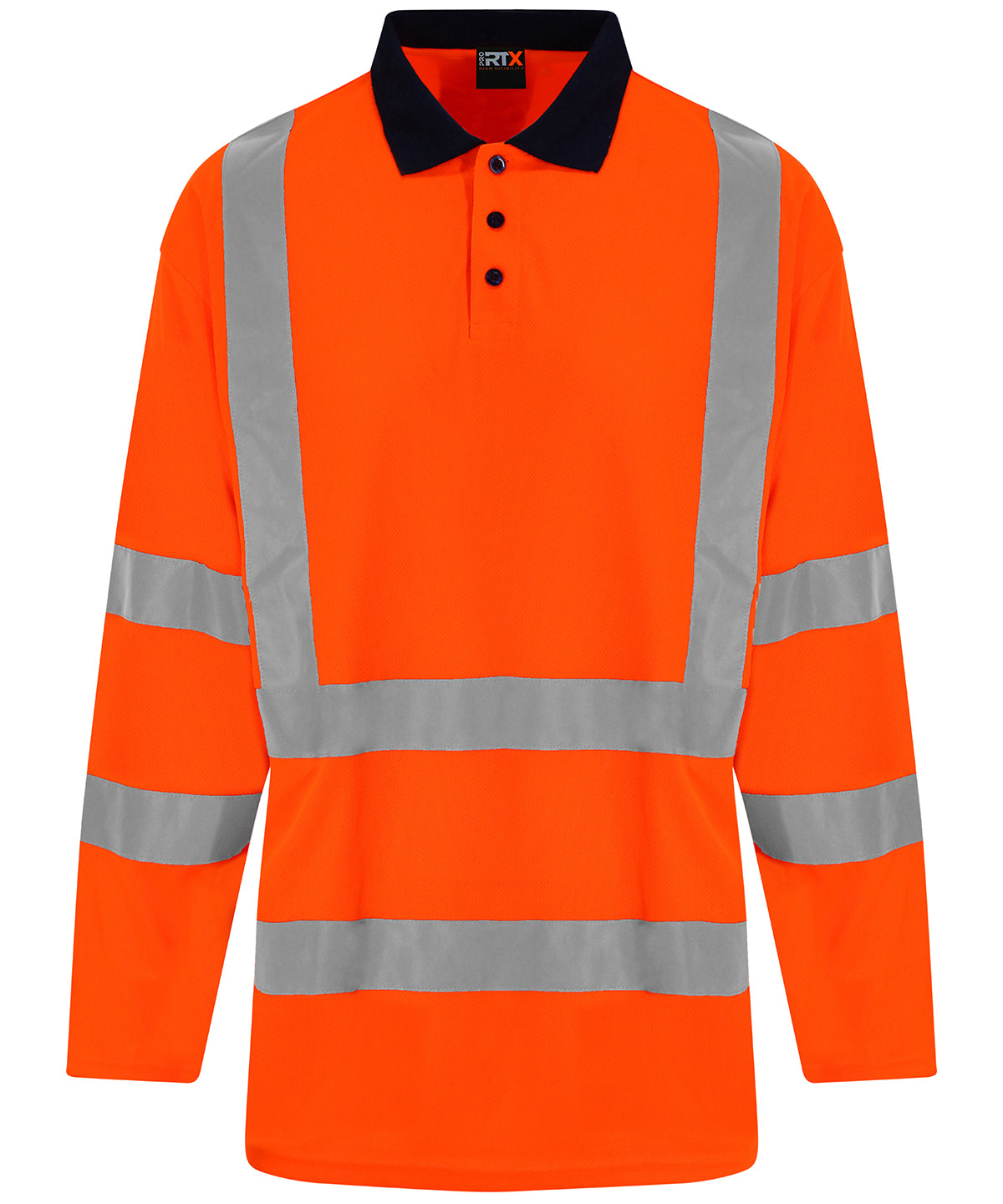 Tryck din logga på Piké från ProRTX High Visibility - Anpassa (RX715) Piké med lång ärm och hög synlighet i färgen Neon orange för företag, föreningar och privatpersoner