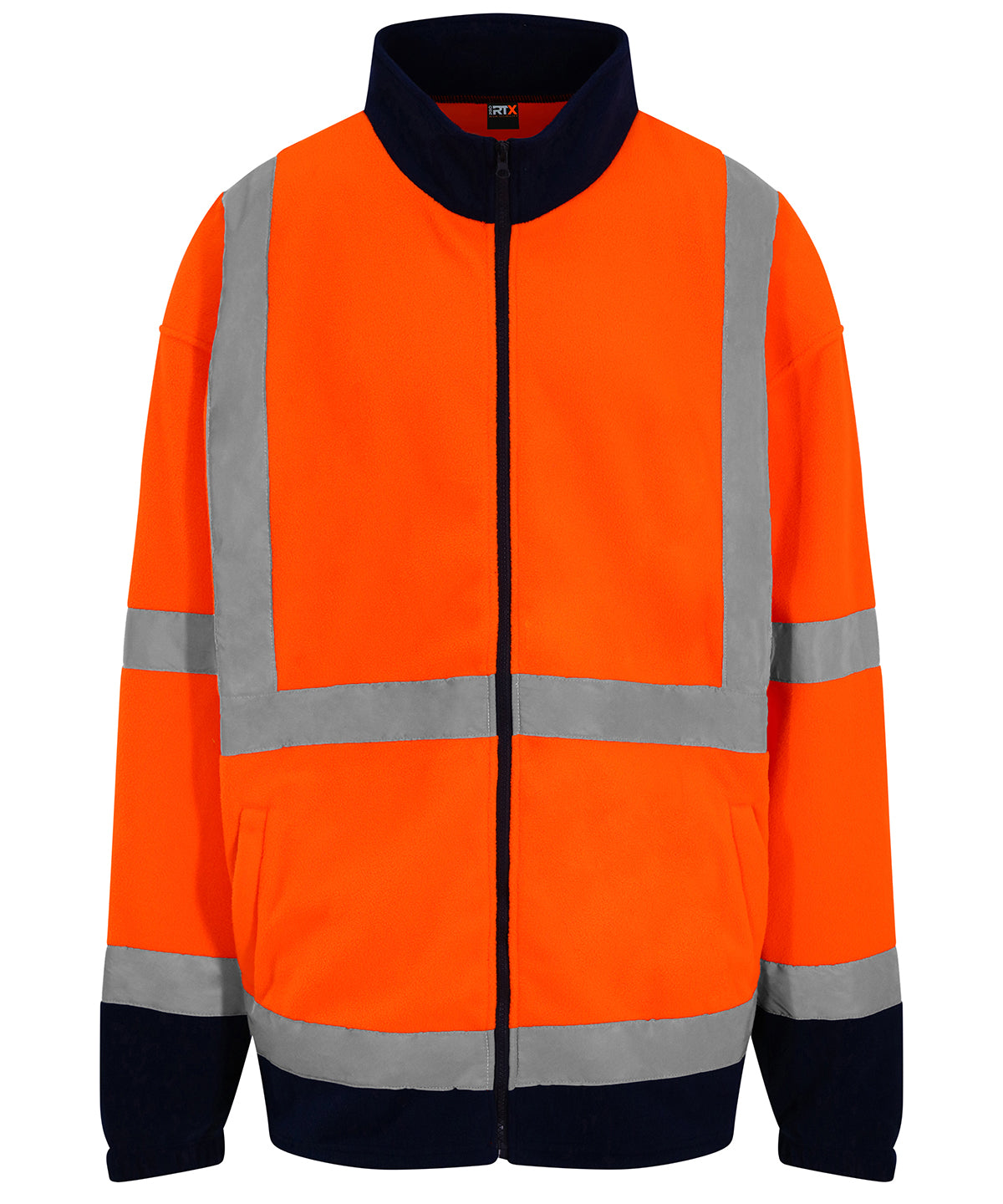 Tryck din logga på Fleece från ProRTX High Visibility - Anpassa (RX750) Fleece med full dragkedja och hög synlighet i färgen Neon orange för företag, föreningar och privatpersoner