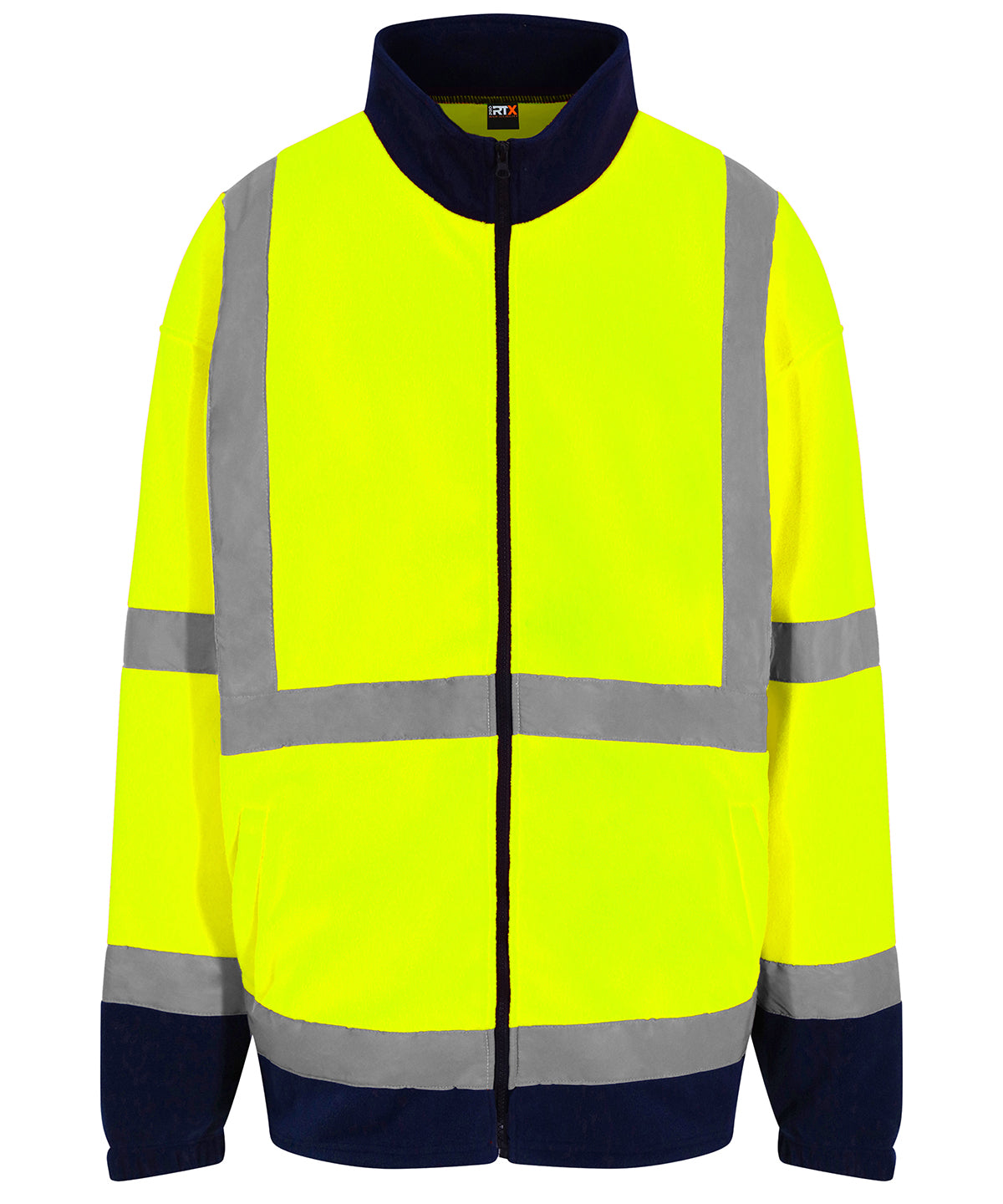 Tryck din logga på Fleece från ProRTX High Visibility - Anpassa (RX750) Fleece med full dragkedja och hög synlighet i färgen Neon gul för företag, föreningar och privatpersoner