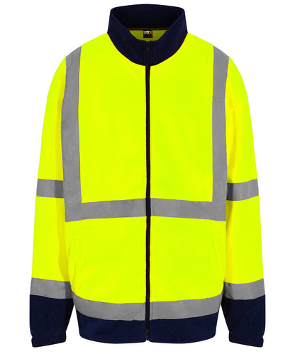 Tryck din logga på Fleece från ProRTX High Visibility - Anpassa Fleece med full dragkedja och hög synlighet i färgen Neon gul för företag, föreningar och privatpersoner