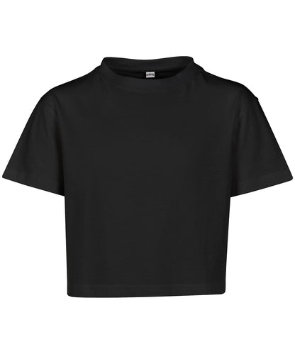 Tryck din logga på T-shirts från Build Your Brand - Anpassa Croppad Jersey t-shirt för flickor i färgen Svart för företag, föreningar och privatpersoner