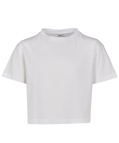 Tryck din logga på T-shirts från Build Your Brand - Anpassa Croppad Jersey t-shirt för flickor i färgen Vit för företag, föreningar och privatpersoner