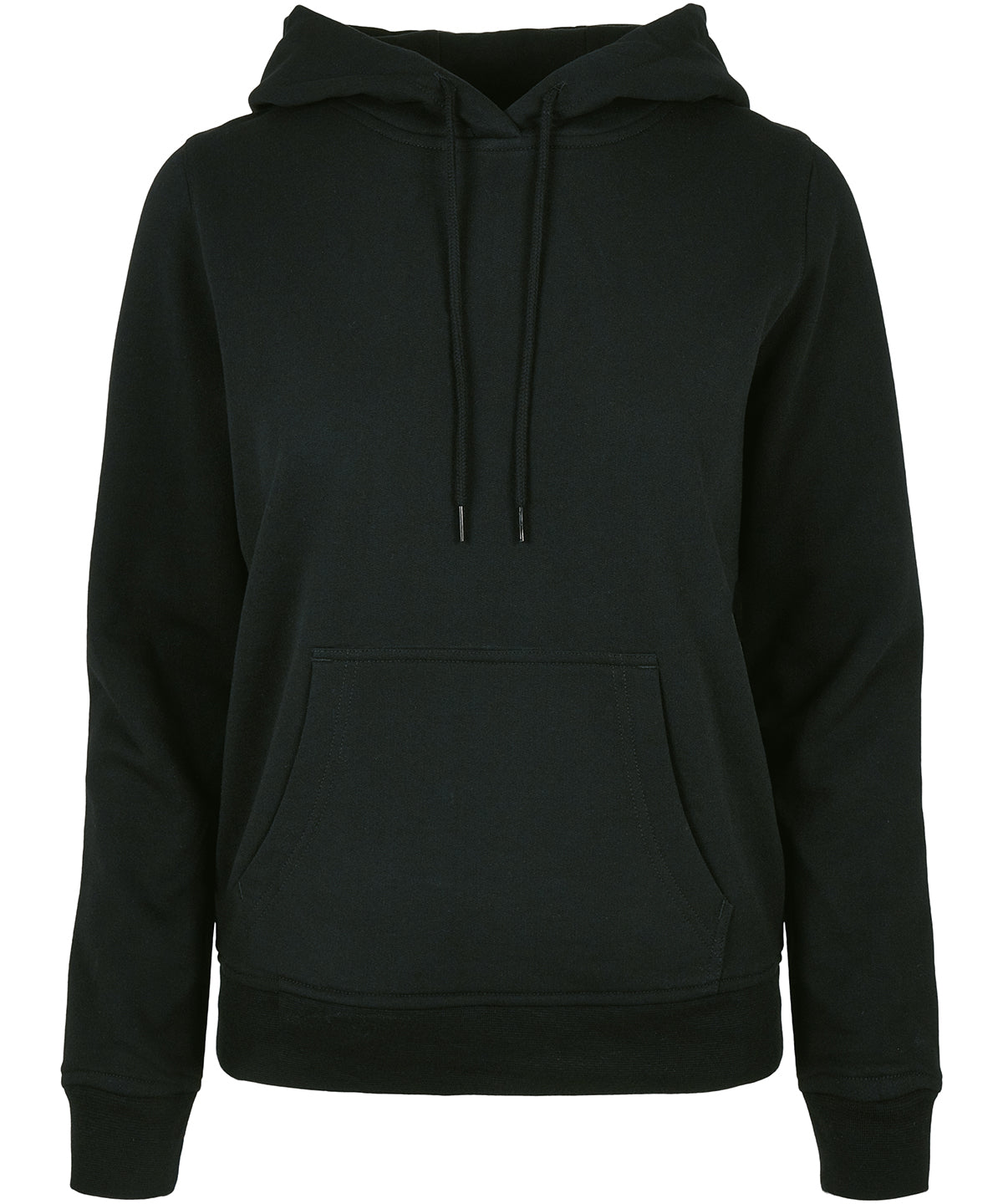 Tryck din logga på Hoodies från Build Your Brand Basic - Anpassa (BB007) Bas huvtröja för dam i färgen Svart för företag, föreningar och privatpersoner