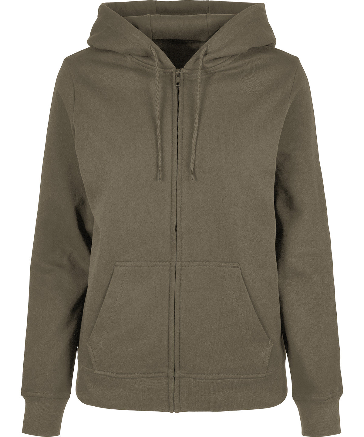 Tryck din logga på Hoodies från Build Your Brand Basic - Anpassa (BB009) Dam basic zip hoodie i färgen Oliv för företag, föreningar och privatpersoner