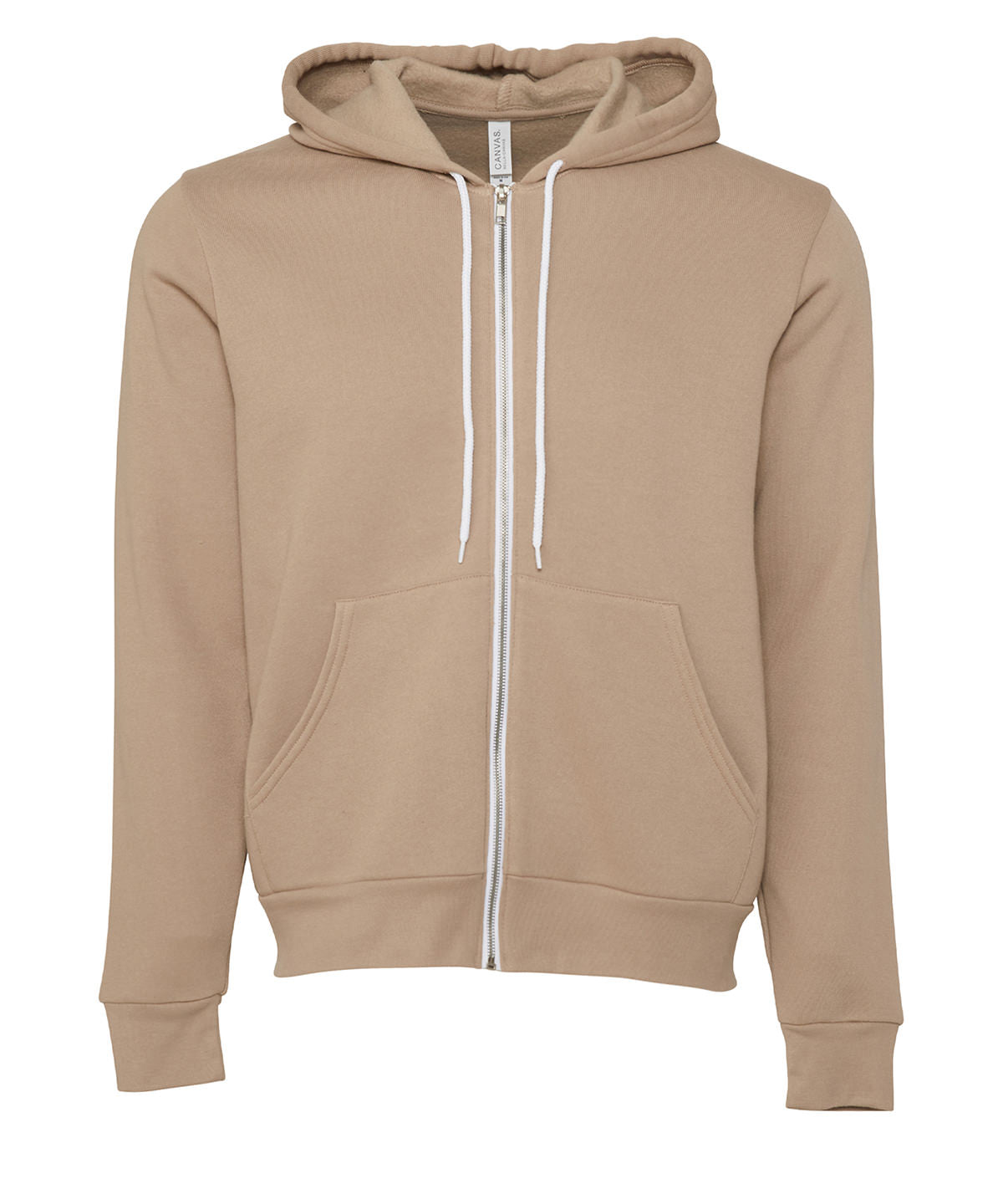 Tryck din logga på Hoodies från Bella Canvas - Anpassa (2BE106) Luvtröja med dragkedja i polycottonfleece för unisex i färgen Tan för företag, föreningar och privatpersoner