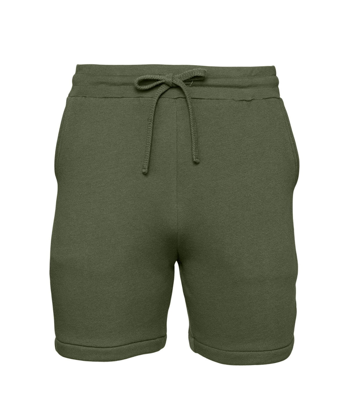 Tryck din logga på Shorts från Bella Canvas - Anpassa (BE135) Sweatshorts i svampfleece för unisex i färgen Mörkgrön för företag, föreningar och privatpersoner