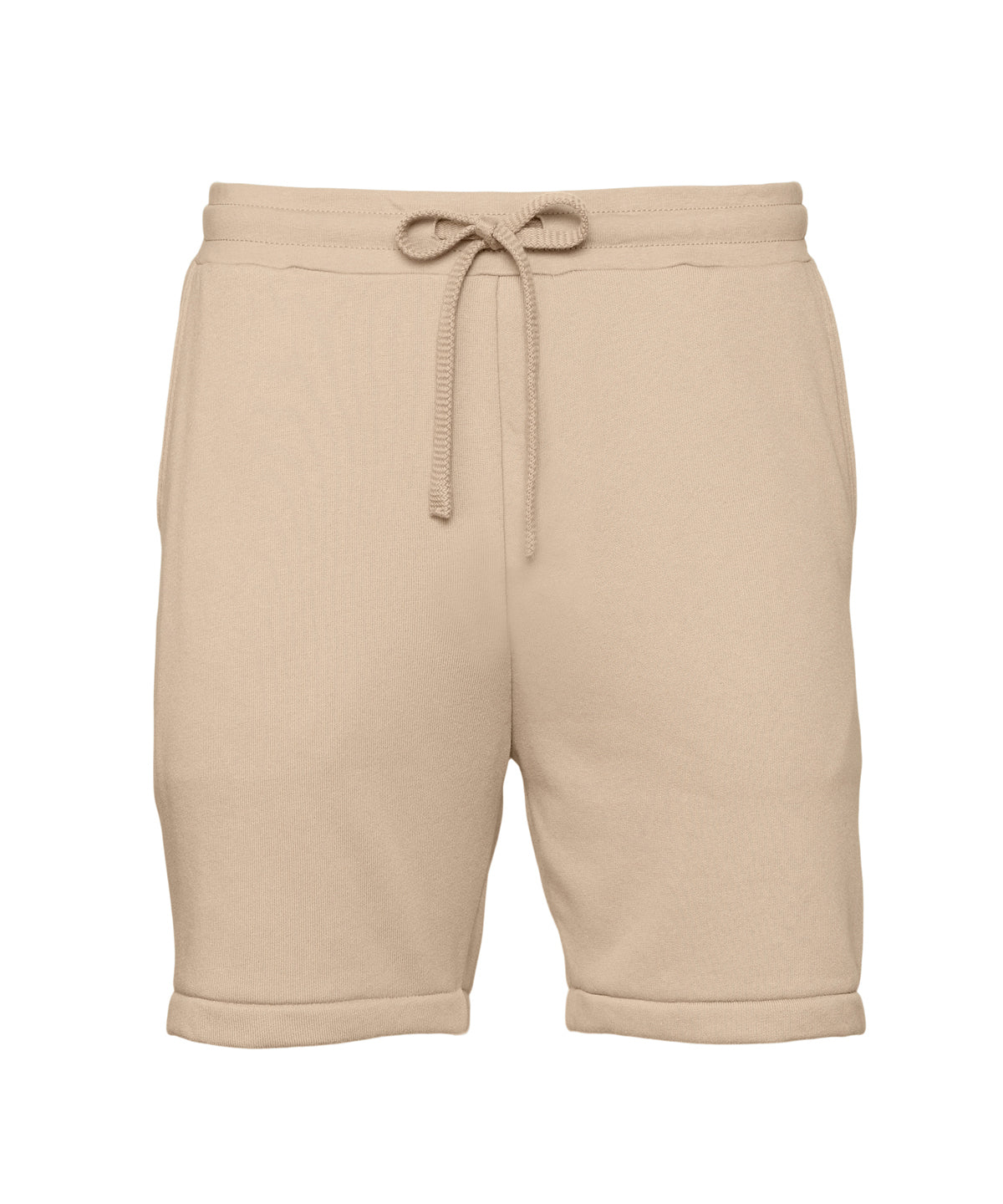 Tryck din logga på Shorts från Bella Canvas - Anpassa (BE135) Sweatshorts i svampfleece för unisex i färgen Tan för företag, föreningar och privatpersoner