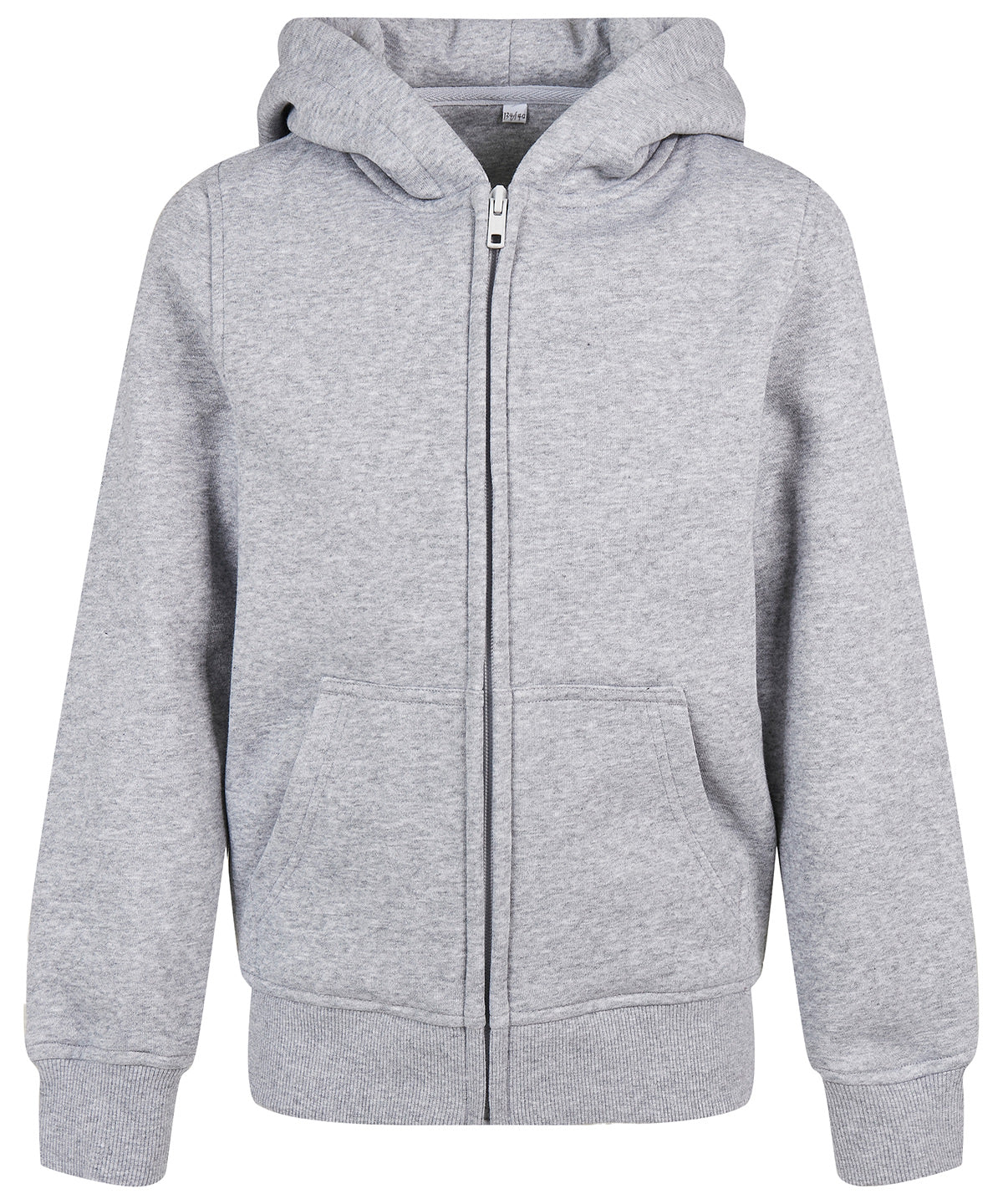 Tryck din logga på Hoodies från Build Your Brand - Anpassa (BY188) Ekologisk hoodie med zip och bas för barn i färgen Ljunggrå för företag, föreningar och privatpersoner