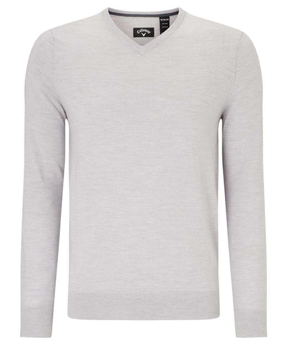 Tryck din logga på Stickade tröjor från Callaway - Anpassa Ribbad Merino-tröja med v-ringad hals i färgen Ljusblå för företag, föreningar och privatpersoner