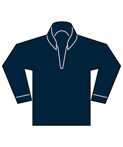 Tryck din logga på Sportjackor från Front Row - Anpassa Premium piqu 1/4-zip topp i färgen Marinblå för företag, föreningar och privatpersoner