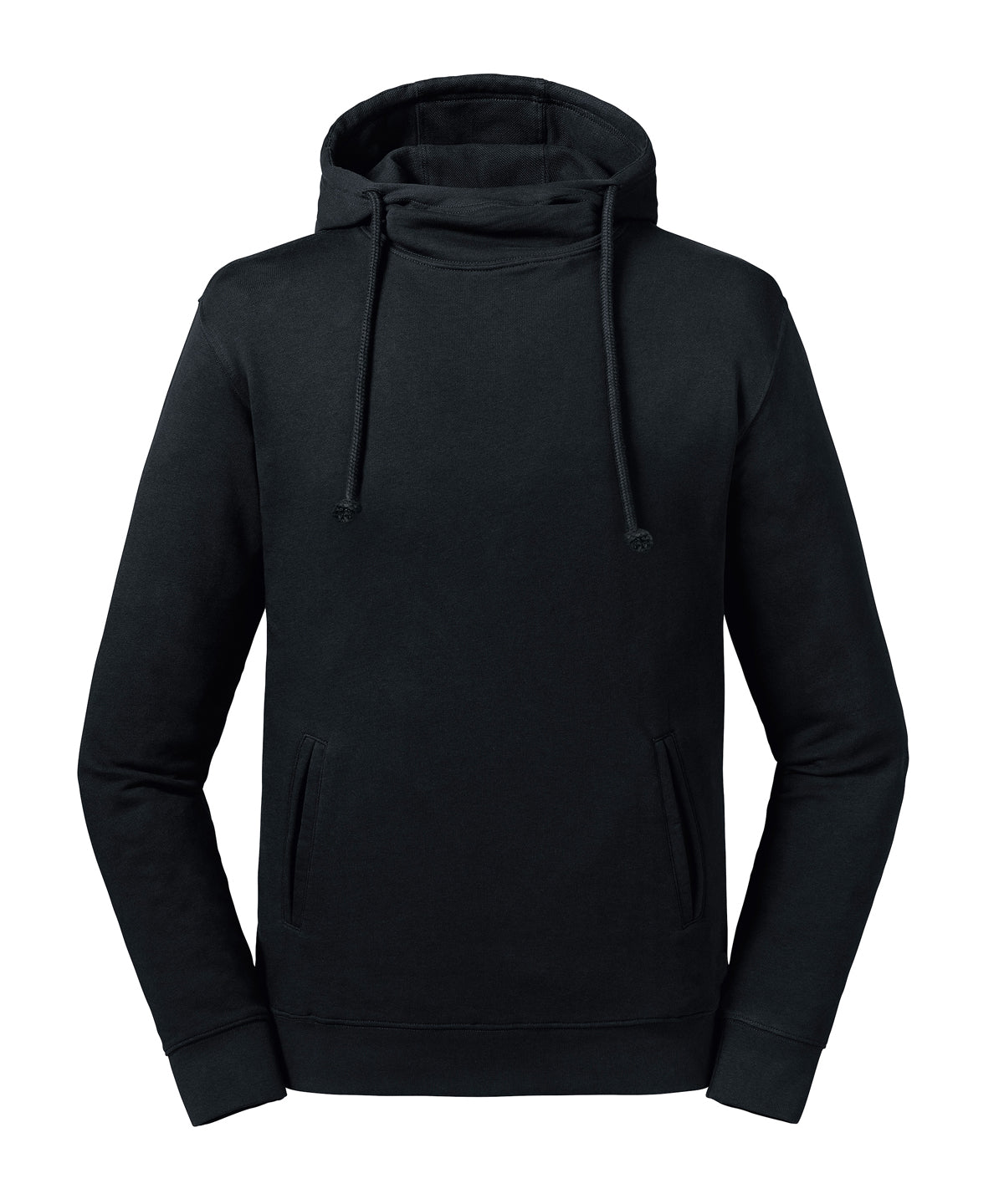 Tryck din logga på Hoodies från Russell Europe - Anpassa (J209M) Ren ekologisk sweatshirt med hög krage och huva i färgen Svart för företag, föreningar och privatpersoner