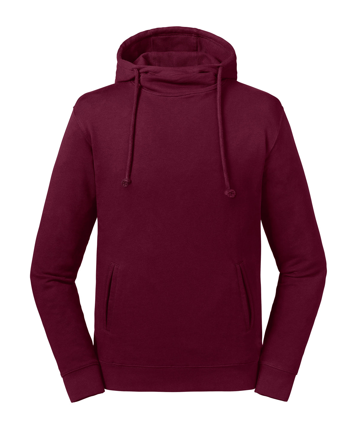 Tryck din logga på Hoodies från Russell Europe - Anpassa (J209M) Ren ekologisk sweatshirt med hög krage och huva i färgen Burgundy för företag, föreningar och privatpersoner