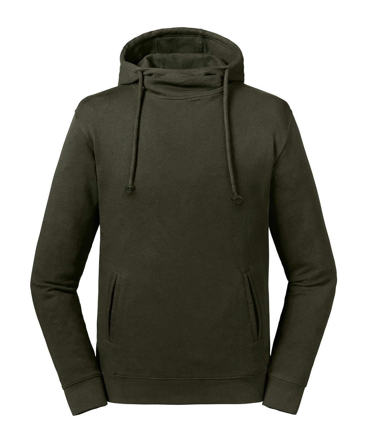 Tryck din logga på Hoodies från Russell Europe - Anpassa (J209M) Ren ekologisk sweatshirt med hög krage och huva i färgen Oliv för företag, föreningar och privatpersoner