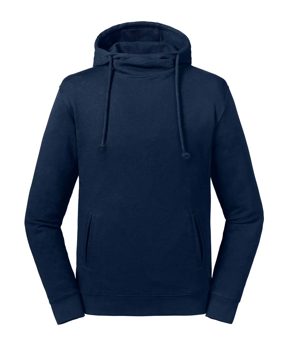 Tryck din logga på Hoodies från Russell Europe - Anpassa (J209M) Ren ekologisk sweatshirt med hög krage och huva i färgen Marinblå för företag, föreningar och privatpersoner