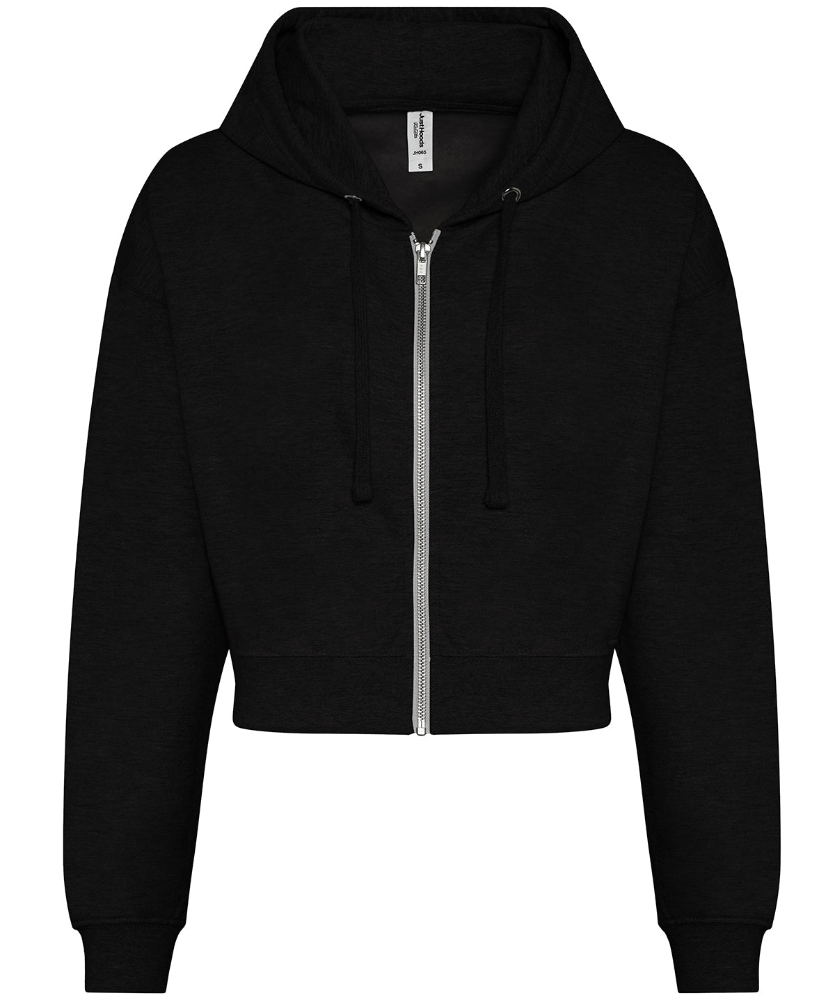 Tryck din logga på Hoodies från AWDis Just Hoods - Anpassa (JH065) Dam mode croppad zoodie i färgen Svart för företag, föreningar och privatpersoner