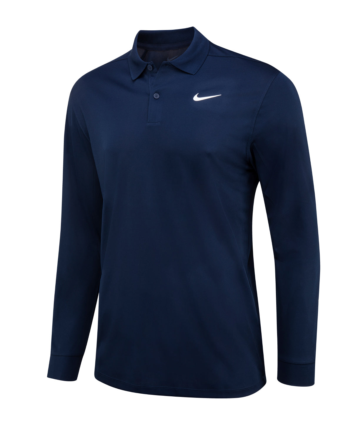 Tryck din logga på Piké från Nike - Anpassa (NK354) Nike Dri-FIT Victory solid Piké med lång ärm i färgen Marinblå för företag, föreningar och privatpersoner