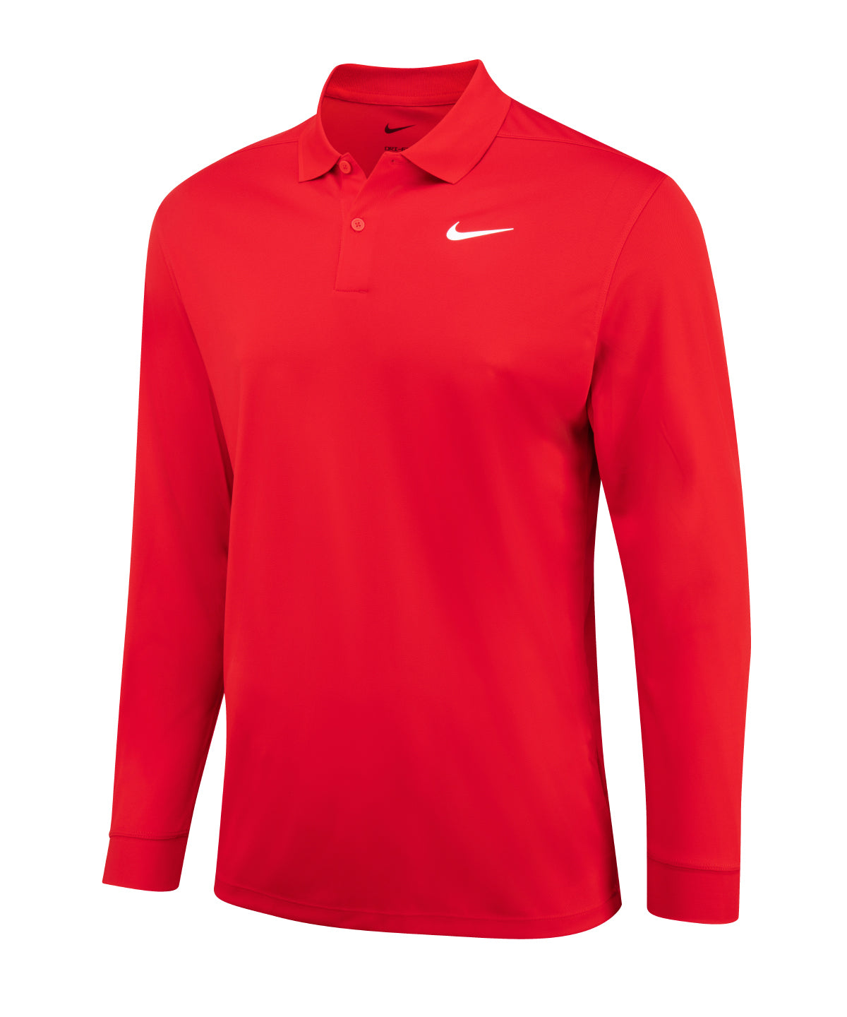 Tryck din logga på Piké från Nike - Anpassa (NK354) Nike Dri-FIT Victory solid Piké med lång ärm i färgen Mellan röd för företag, föreningar och privatpersoner