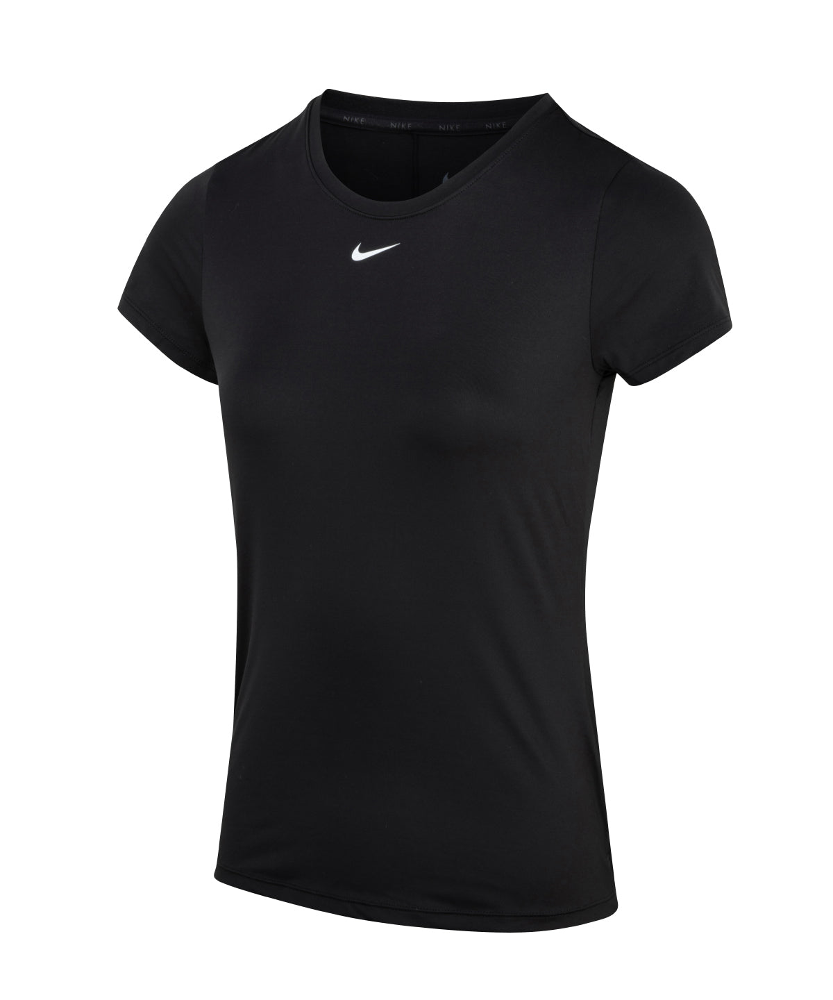 Tryck din logga på T-shirts från Nike - Anpassa (NK373) Dam Nike One Dri-FIT kortärmad slim top i färgen Svart för företag, föreningar och privatpersoner